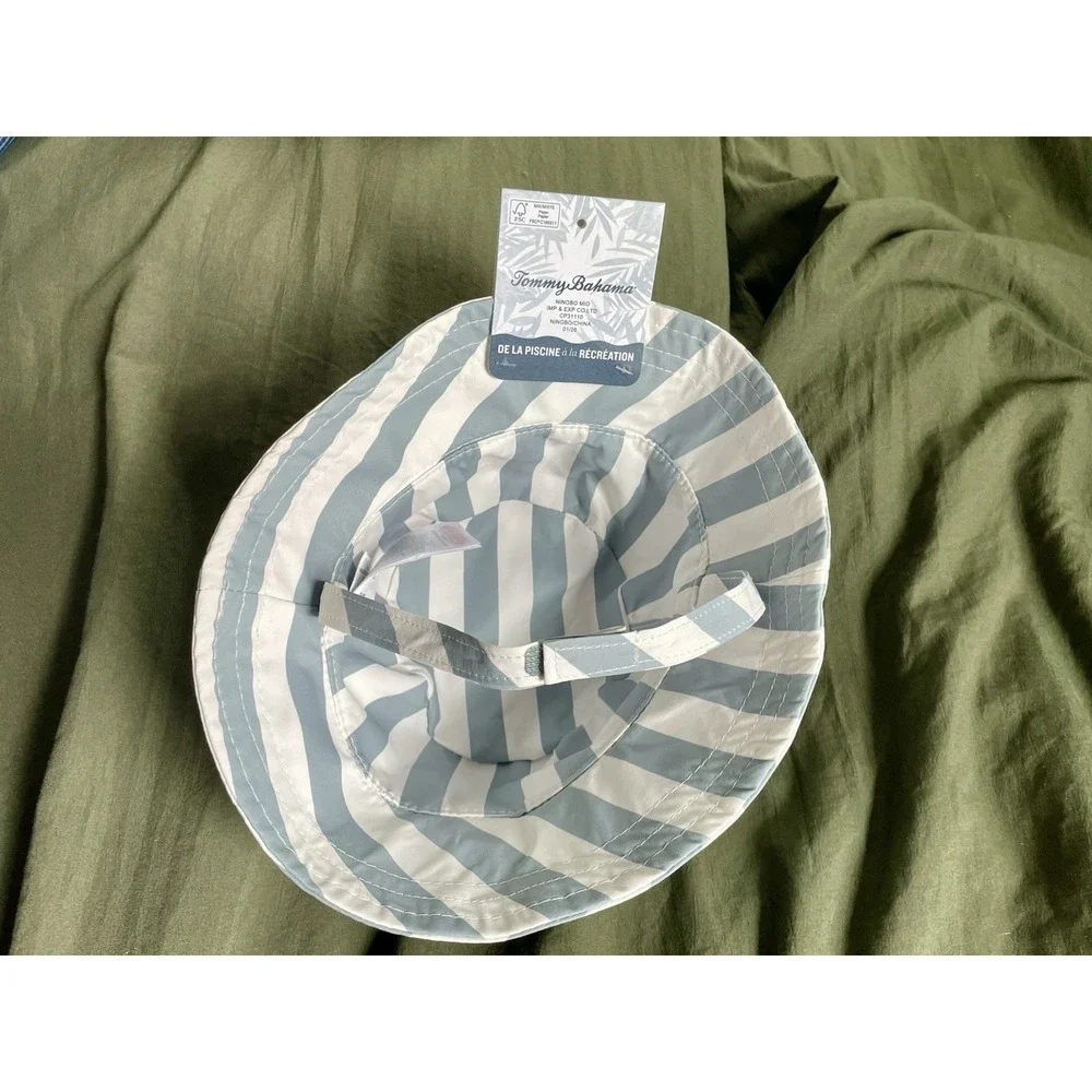 Tommy Bahama Baby Bucket Hat NWT Reversible Striped Swim Beach Cap Chin Strap OS